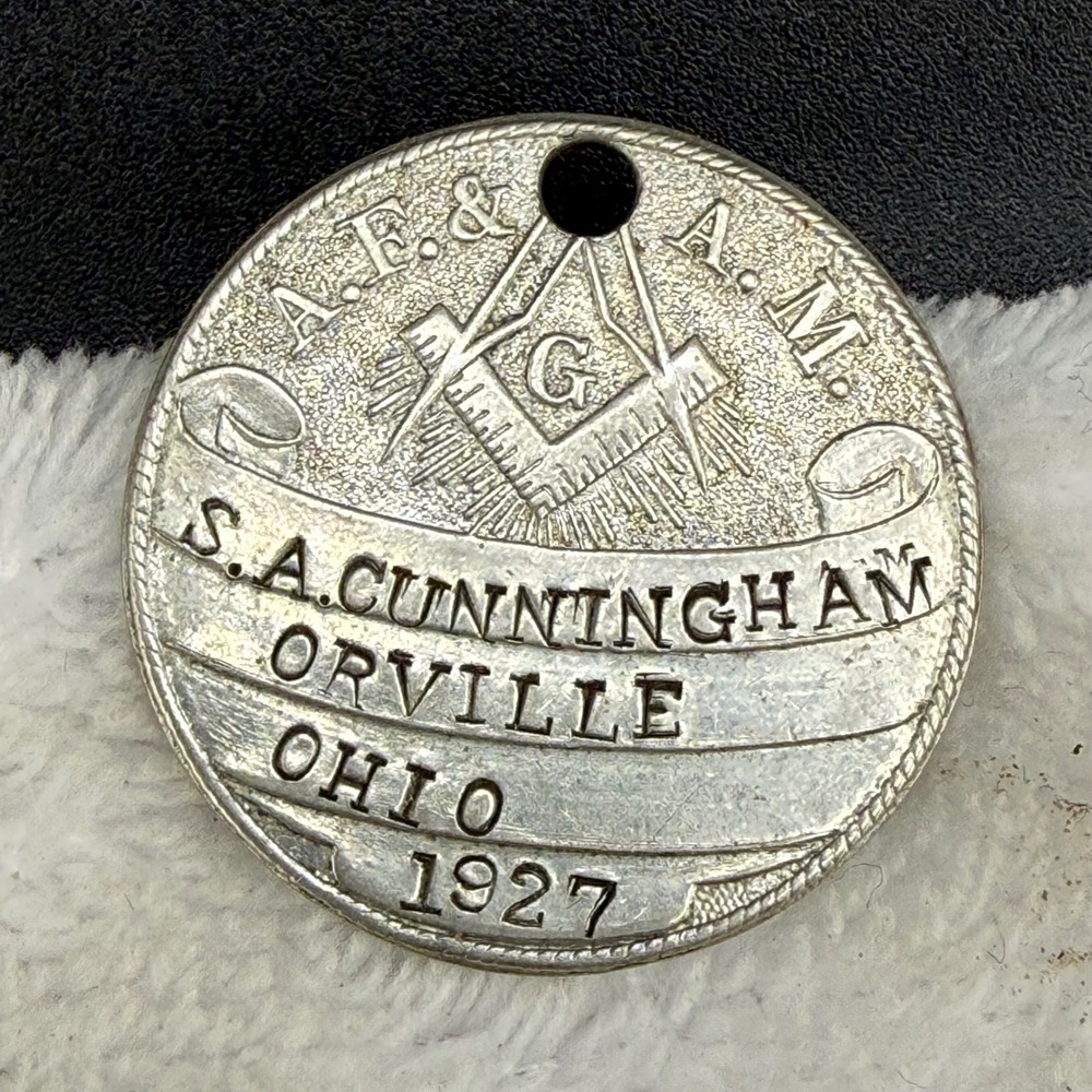 Vintage Masonic AF & AM Pendant Silver Tone S.A. Cunningham Ohio 1927 1in